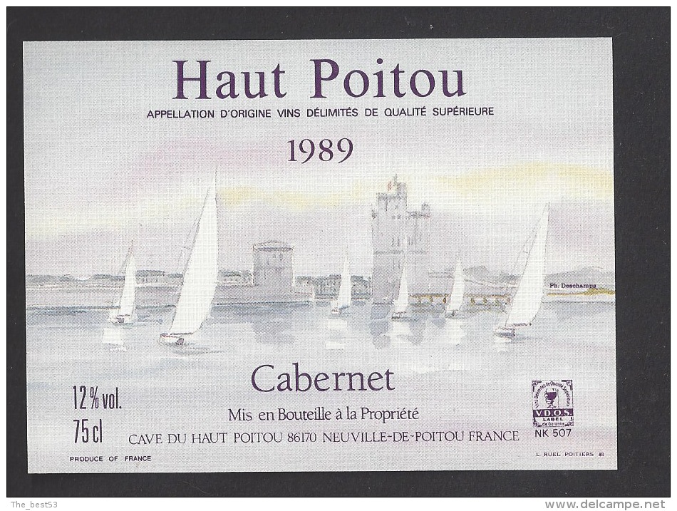 Etiquette De Vin Haut Poitou 1989    -  Cabernet  -  Thème Voiliers à La Rochelle - Barcos De Vela & Veleros