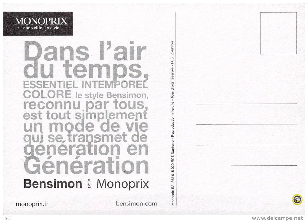 PUB Publicité -BENSIMON Génération Bensimon Monoprix (2) (enfant Bébé) (Editions: Cart´com) *PRIX FIXE - Publicidad