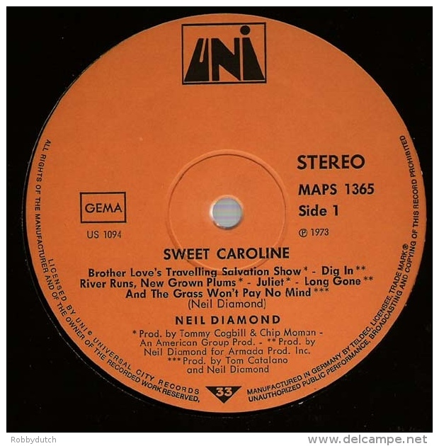 * LP *  NEIL DIAMOND - SWEET CAROLINE ( BROTHER LOVE'S TRAVELLING SALVATION SHOW) (Germany 1973 EX!!!) - Disco, Pop