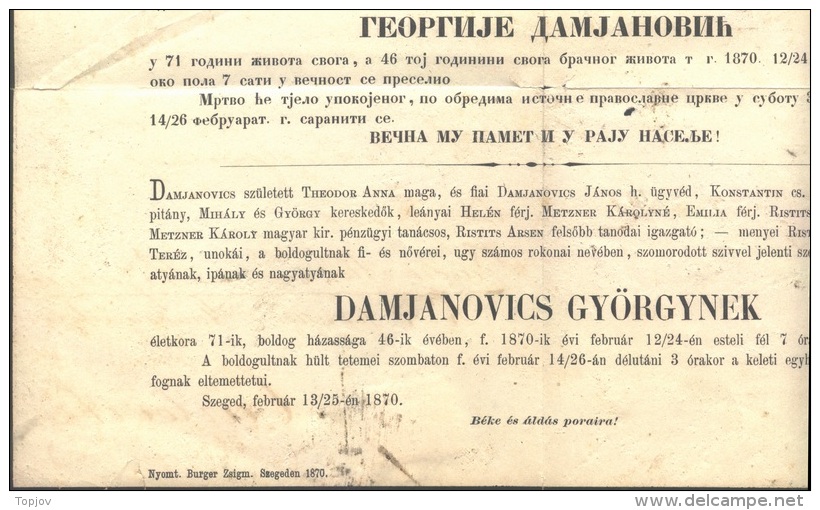 HUNGARY - AUSTRIA  2 Kr. FRANZ JOSEF - SZEGED To CARLOVITZ VOJVODINA - 27. 2 1870. - Briefe U. Dokumente