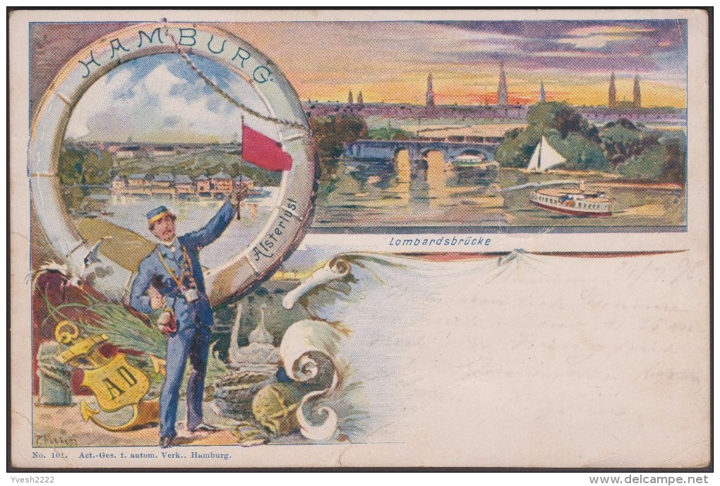 Allemagne Vers 1898. Carte Entier Postal Timbré Sur Commande. Hamburg Lombardsbrücke. Cygnes, Pont, Bite D'amarrage - Swans