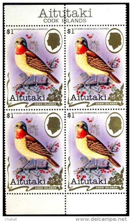 BIRDS-HIGHER 4 VALUES-BLOCKS OF 4-COOK ISLANDS-1982-MNH-A6-16 - Specht- & Bartvögel