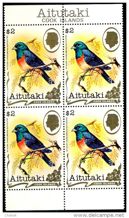 BIRDS-HIGHER 4 VALUES-BLOCKS OF 4-COOK ISLANDS-1982-MNH-A6-16 - Specht- & Bartvögel