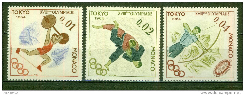 Jeux Olympiques De Tokyo - MONACO - Halltérophilie - Judo - Tir à L'arc - N° 654-655-656 * - 1964 - Usados