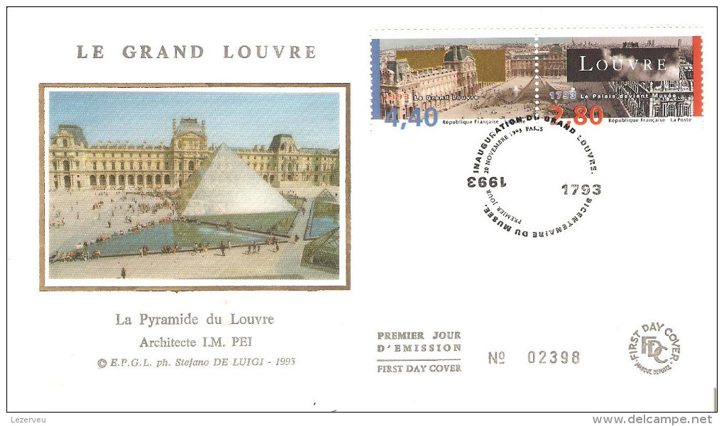 FDC INAUGURATION DU GRAND LOUVRE PYRAMIDE PEI 20/11/93 - 1990-1999