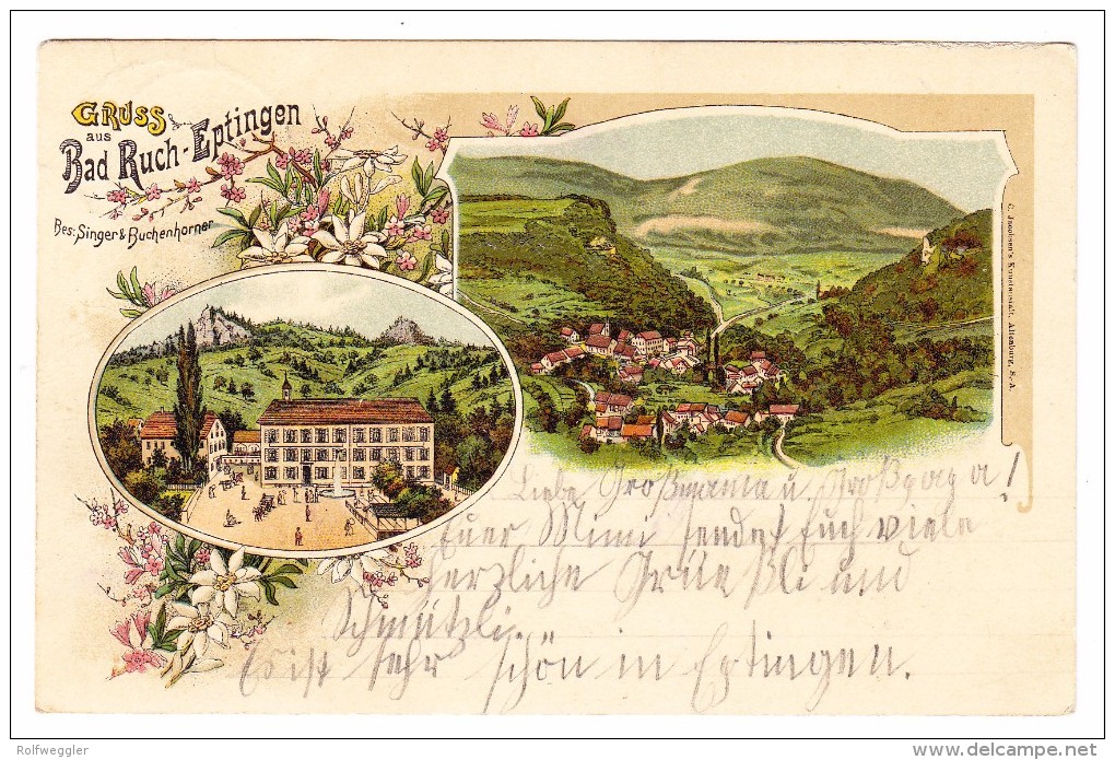 AK BL Bad Ruch-Eptingen Gruss Aus Litho Jacobsen´s 6.8.1900 Eptingen - Eptingen