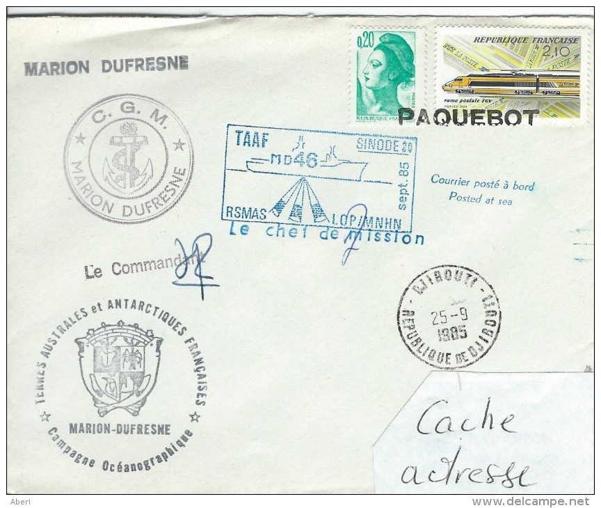 11629  MARION DUFRESNE - MD 46 - DJIBOUTI 1985 - Brieven En Documenten