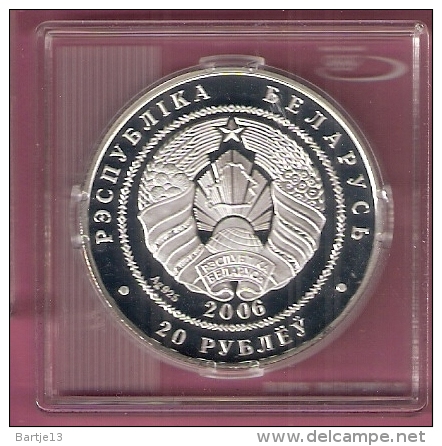 BELARUS WIT RUSLAND 20 RUBEL 2006 AG PROOF OLYMPICS BEIJING RUNNERS IN CIRCLE - Wit-Rusland