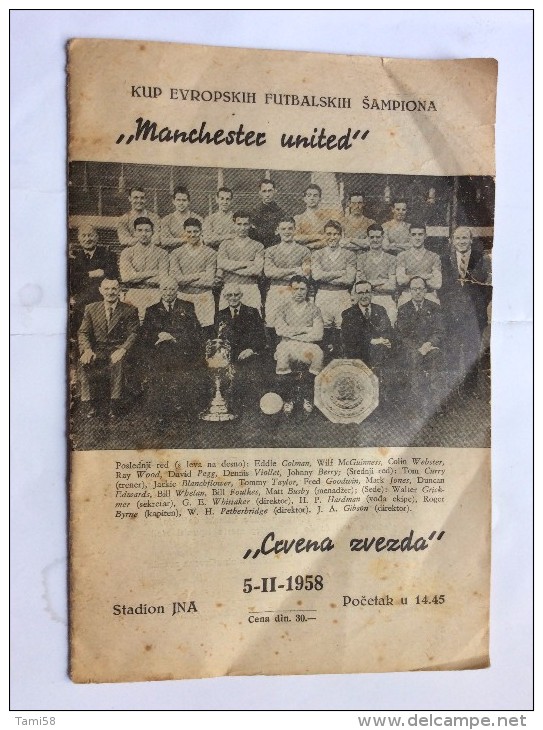 Red Star Belgrade V Manchester United Programme 5th February 1958.  CRVENA ZVEZDA   Vs  MAN. UNITED  FEB 5th*BUSBY BABES - Programmi