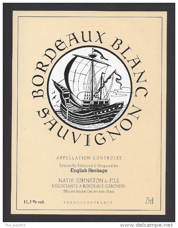 Etiquette De Vin Bordeaux Blanc Sauvignon  -  Thème Bateau Voilier - Barche A Vela & Velieri