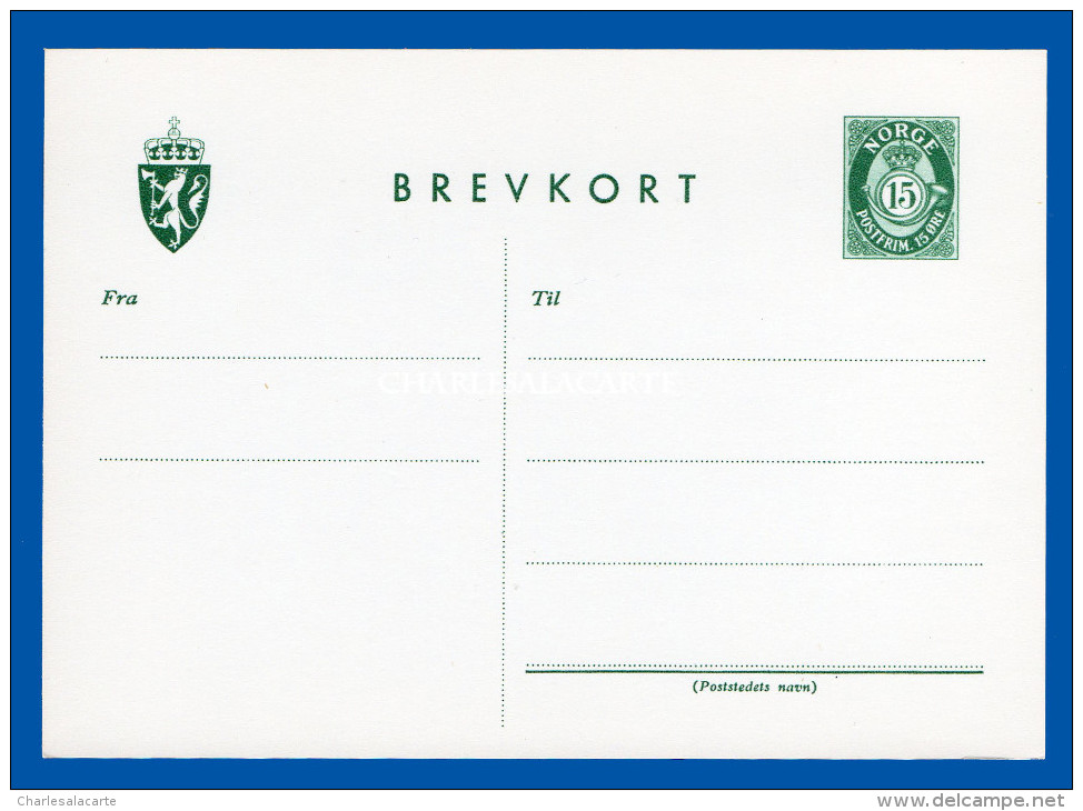 NORWAY PRE-PAID CARD UNUSED 15 ORE POSTHORN BREVKORT THIN CENTRAL LINE WATERMARK INVERTED & REVERSED - Postal Stationery