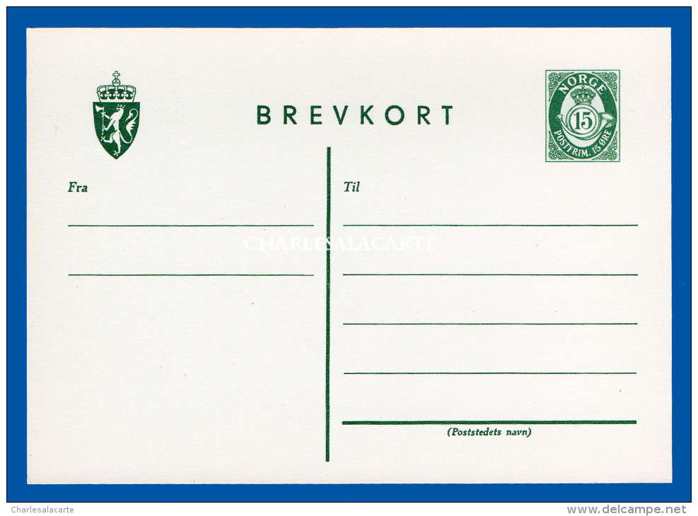NORWAY PRE-PAID CARD UNUSED 15 ORE POSTHORN BREVKORT THICK CENTRAL LINE WATERMARK INVERTED & REVERSED - Postal Stationery