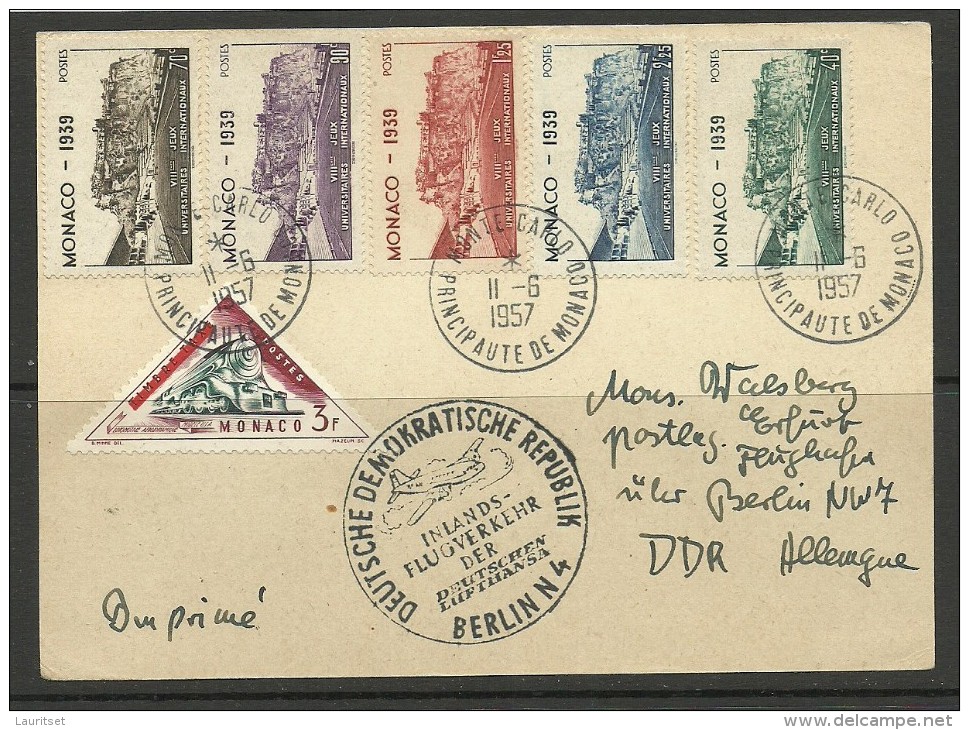 MONACO 1939 Michel 200 - 204 + 1957 1st FLIGHT CARD BERLIN - ERFURT - Brieven En Documenten