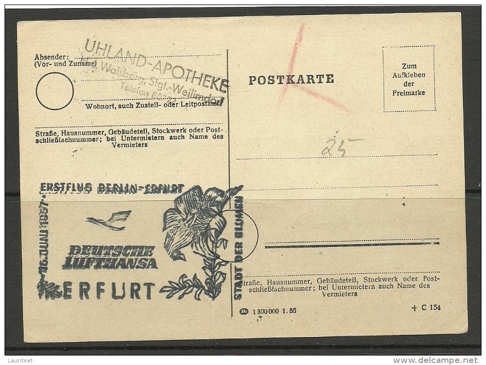 MONACO 1939 Michel 200 - 204 + 1957 1st FLIGHT CARD BERLIN - ERFURT - Covers & Documents