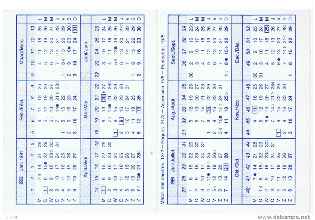 CALENDIER DE POCHE 1991 (14,5 X 10) - SPRL DETERASS - GOSSELIES - Petit Format : 1991-00