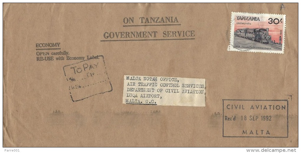 Tanzania 1992 Wagen Train Loc Insufficiently Paid Taxed To Pay Cover - Tanzania (1964-...)