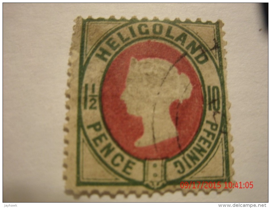HELIGOLAND, MICHEL # 14 A,  1&1/2 P OR 10 PF BLUE GREEN & RED, USED - Héligoland