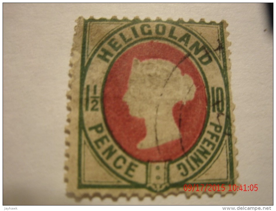 HELIGOLAND, MICHEL # 14 A,  1&1/2 P OR 10 PF BLUE GREEN & RED, USED - Heligoland