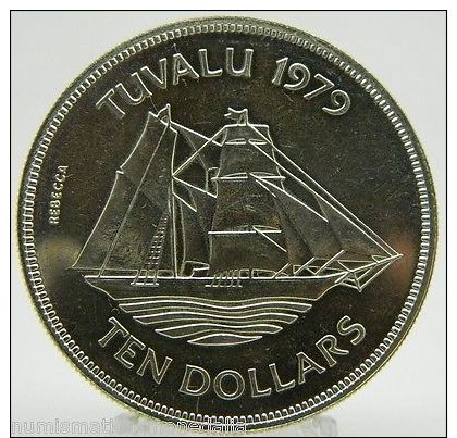 1979 TUVALU 10 DOLLARS BRIGANTINE REBECCA SILVER PLATA (r. 6020) - Altri – Africa