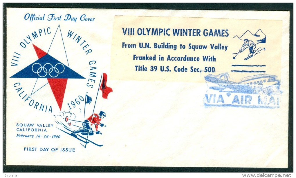 UNITED NATIONS Special Airmail Franking To Squaw Valley For The Opening Of The Olympic Games In Squaw Valley - Winter 1960: Squaw Valley
