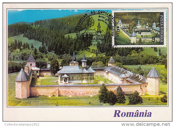27647- SUCEVITA MONASTERY, MAXIMUM CARD, 1995, ROMANIA - Abbayes & Monastères