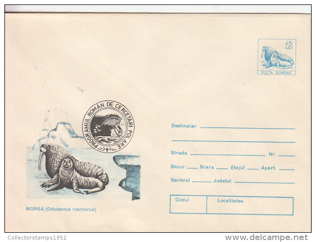 27684- ROMANIAN POLAR RESEARCH PROGRAM, WALRUS, COVER STATIONERY, 1994, ROMANIA - Forschungsprogramme