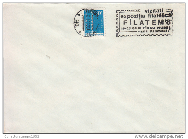 27773- TARGU MURES PHILATELIC EXHIBITION, SPECIAL POSTMARK, ENDLESS COLUMN STAMP ON COVER, 1981, ROMANIA - Covers & Documents