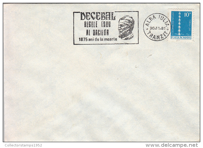 27797- DECEBAL-DACIAN KING, SPECIAL POSTMARK, ENDLESS COLUMN STAMPS ON COVER, 1981, ROMANIA - Covers & Documents