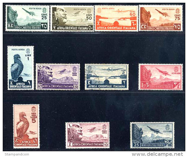 Italian East Africa C1-11 Mint Hinged (1 Used) Airmail Set From 1938 - Italian Eastern Africa