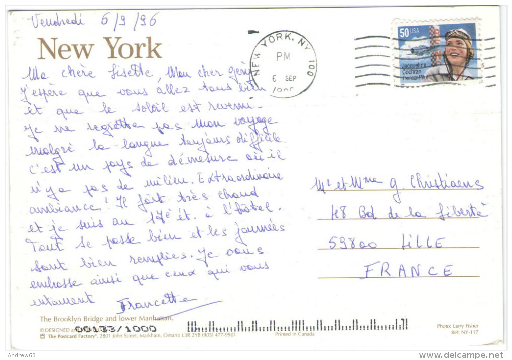 STATI UNITI - UNITED STATES - USA - US - 1996 - New York, Panorama - Jacqueline Cochran Airmail - Viaggiata Da New Yo... - Multi-vues, Vues Panoramiques