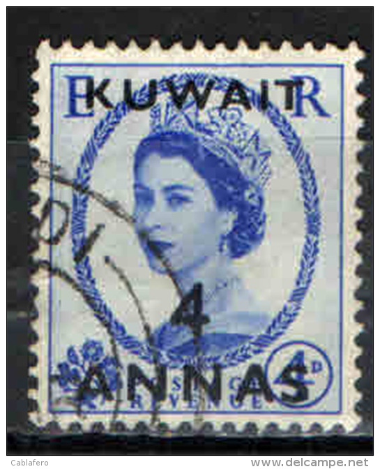 KUWAIT - 1956 - EFFIGIE DELLA REGINA ELISABETTA II CON SOVRASTAMPA 4 ANNAS SU 4 P. - USATO - Kuwait