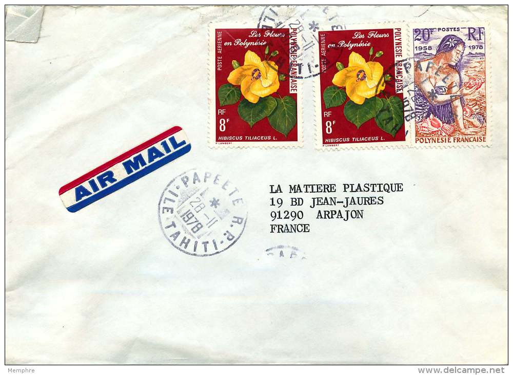 1978 Lettre Avion Pour La France   Hibiscus PA 126, 20è Ann Des Premiers Timbres 121 - Storia Postale