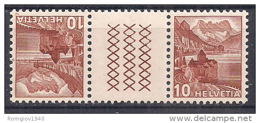 SVIZZERA 1943 INTERSPAZI VEDUTE SASS. S55 FRANCOBOLLO 387+387  MNH XF - Tete Beche