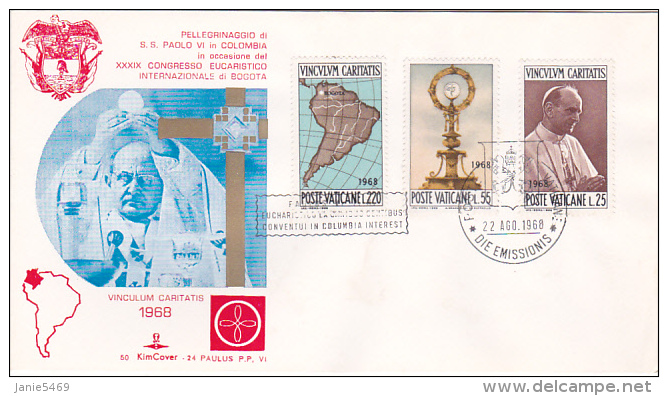 Vatican City 1968 Visit In Colombia Kim Cover - Used Stamps