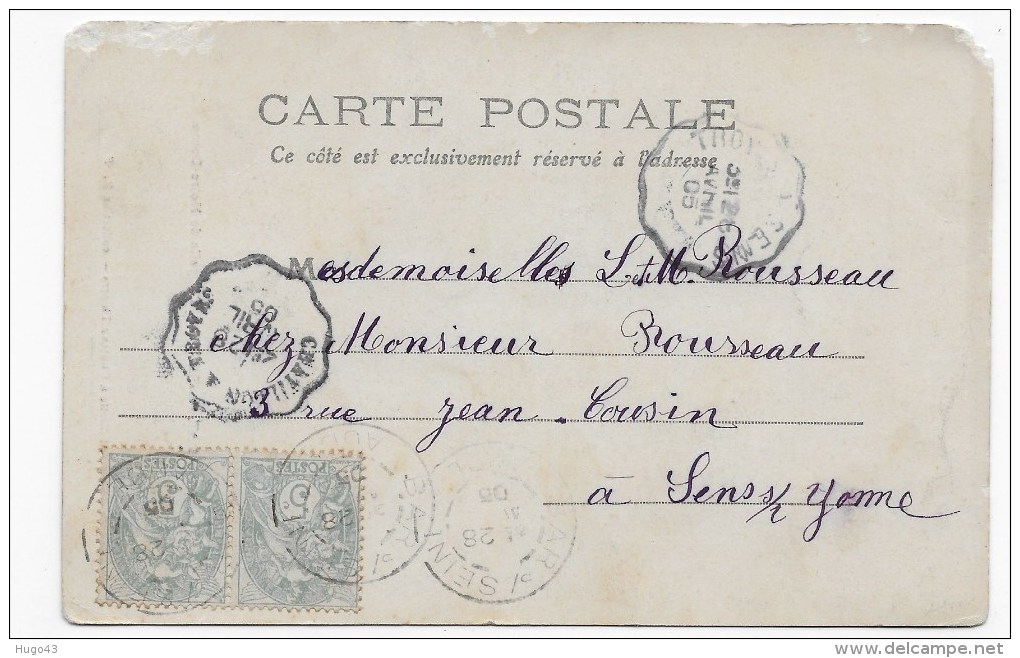 (RECTO / VERSO) BAR SUR SEINE EN 1903 - CHAPELLE - CACHET AMBULANT TRI FERROVIAIRE - ANGLE HAUT A DROITE ROGNE - Bar-sur-Seine