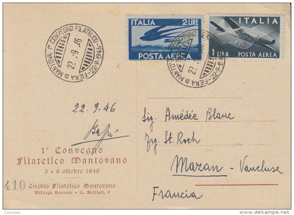 Carte  ITALIE  Fiera  De  MANTOVA  1ére  Conférence  Philatélique   1946 - 1946-60: Marcophilie