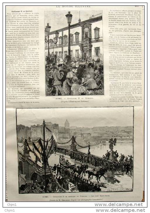 Guillaume II Au Vatican - Guillaume II Au Quirinal - Kaiser Wilhelm II - Page Original 1888 - Documenti Storici