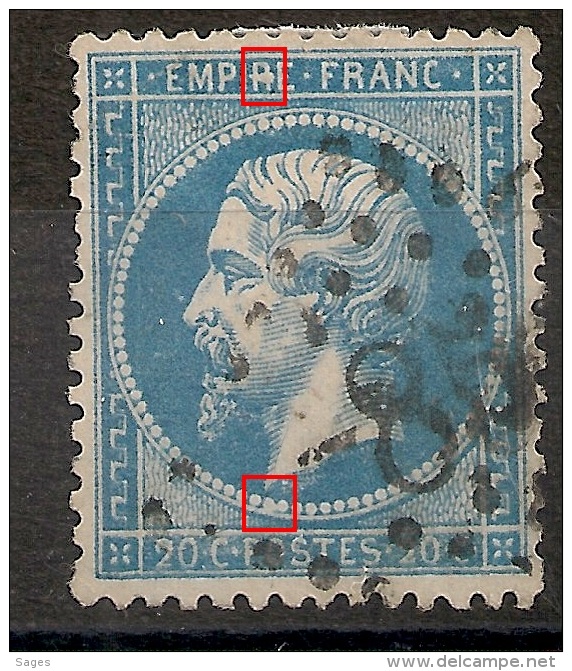 Belle TACHE Sur R De EMPIRE + Une PERLE Ouverte, Napoléon Dentelé 20C. - 1862 Napoléon III.