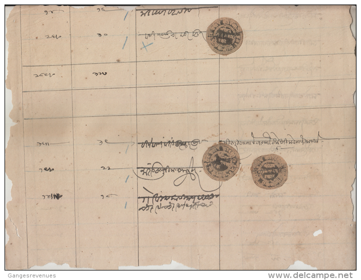 HOLKAR / INDORE State India 1A X3 Revenue  Type 37 K&M 373 On Document # 86468 Inde Indien Fiscal Revenue - Holkar