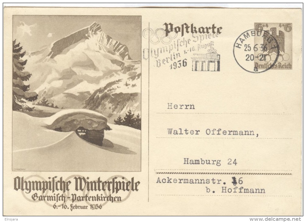GERMANY Olympic Stationery With Olympic Machine Cancel Hamburg A - Ete 1936: Berlin