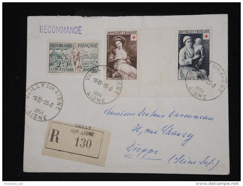 FRANCE - Enveloppe En Recommandée De Vailly Pour Dieppe En 1954 - Aff Croix Rouge De Carnet - à Voir - Lot P9726 - 1921-1960: Période Moderne