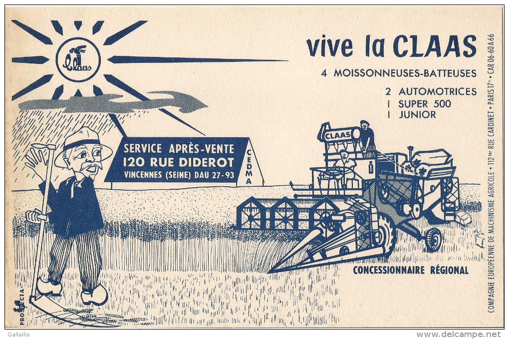 BUVARD VIVE LA CLAAS MOISSONEUSE BATTEUSE VINCENNES - Agriculture