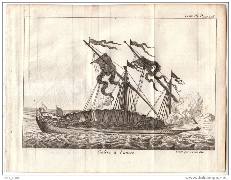1741 - Gravure Sur Cuivre Originale - Galère à L'ancre - FRANCO DE PORT - Other & Unclassified