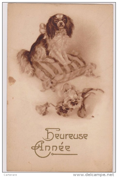 HEUREUSE ANNEE,CHIEN DE LUXE,DOG,OREILLER,carte Ancienne - Neujahr