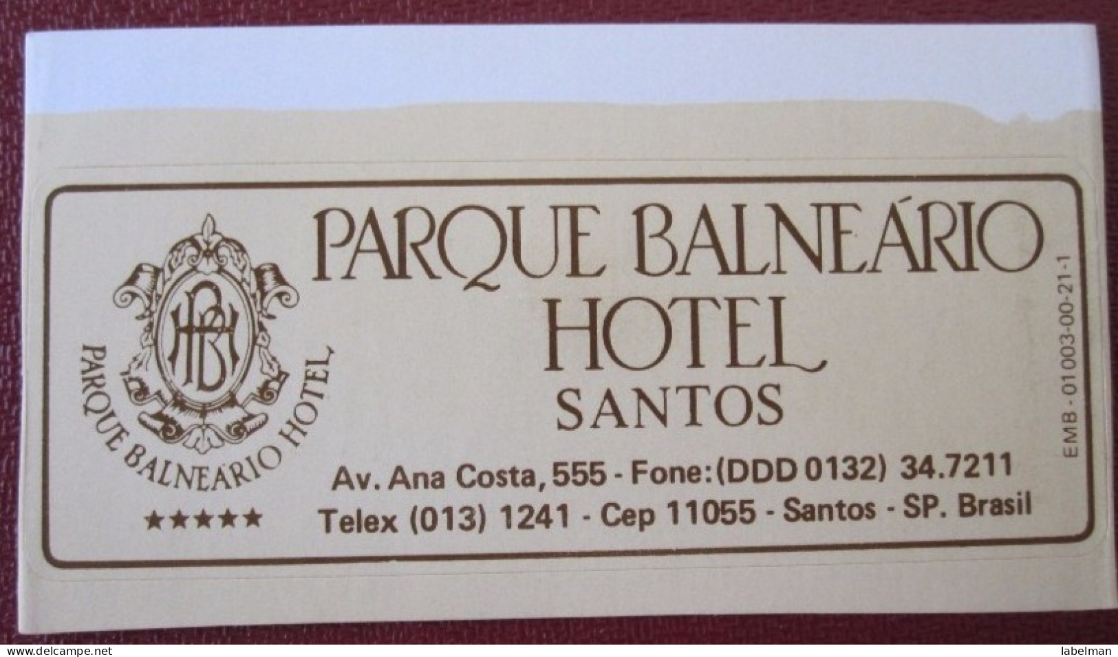 HOTEL MOTEL POUSADA INN SANTOS BAHIA SALVADOR BRAZIL BRASIL MINI LUGGAGE LABEL ETIQUETTE KOFFER AUFKLEBER DECAL STICKER - Hotel Labels