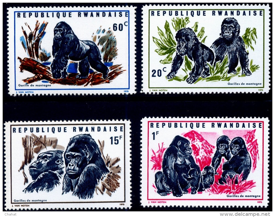 WILD LIFE-CHIMPANZEES-SET OF 8-RWANDA-MNH-A6-524 - Chimpanzees