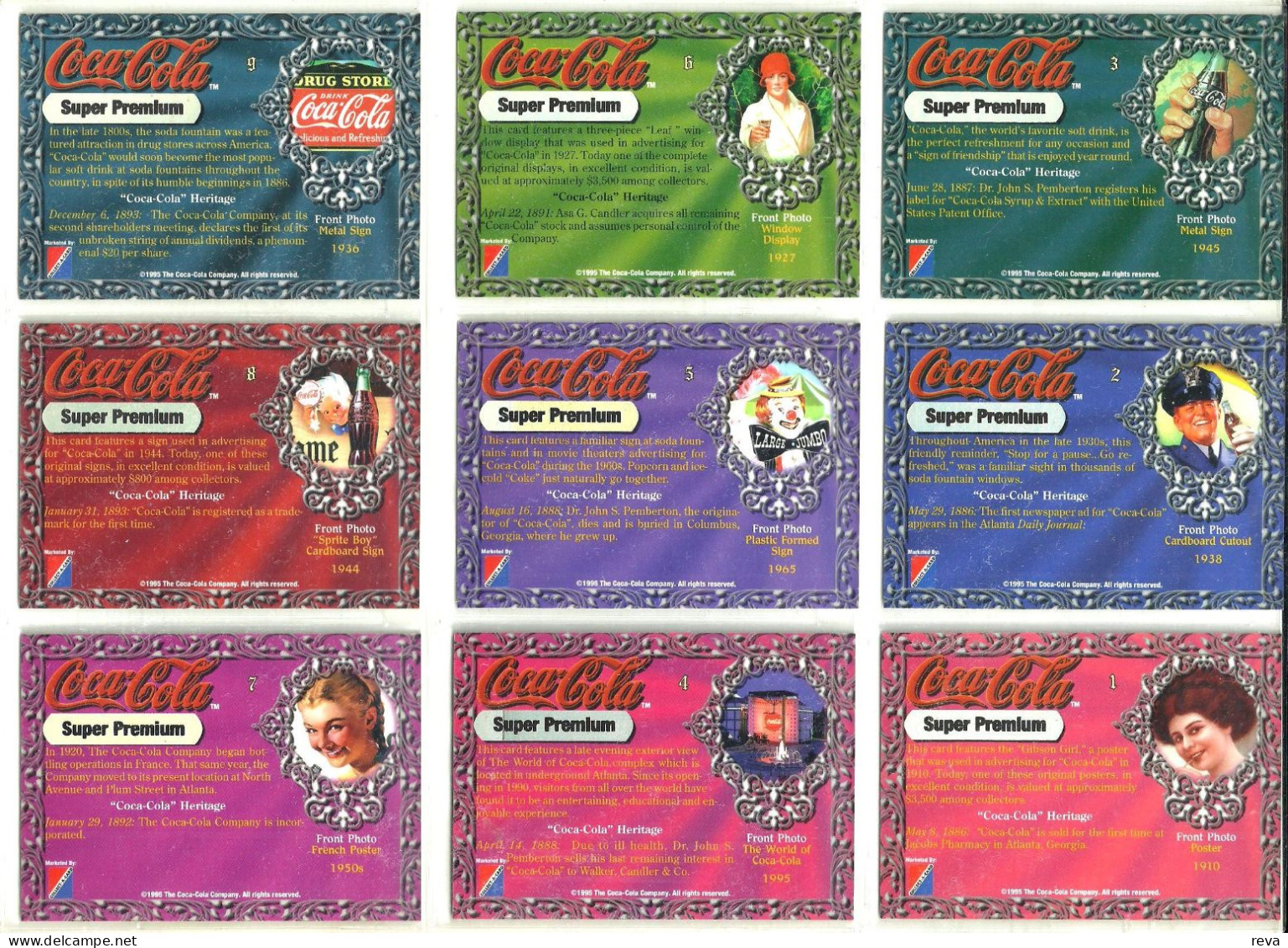 USA COCA COLA COLLECTOR SUPER PREMIUM CARDS CLASSIC IMAGES WOMAN ETC. NUMBERED 1-9 SCARCE READ DESCRIPTION !!! - Collezioni