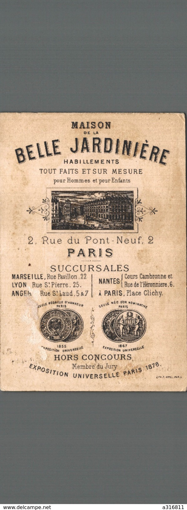 CROMO MAISON DE LA BELLE JARDINIERE PARIS - Altri & Non Classificati