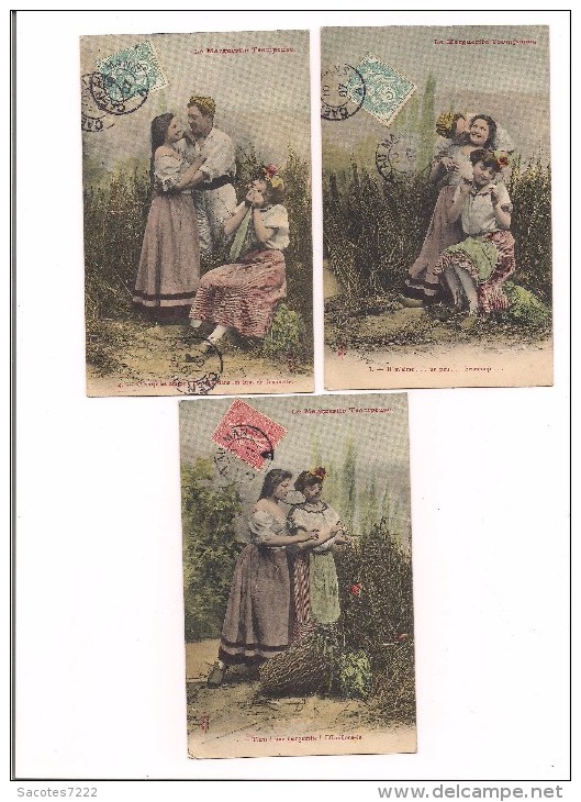 SERIE DE 6 CPA COQUINES : LA MARGUERITE TROMPEUSE - COUPLE - - Royer