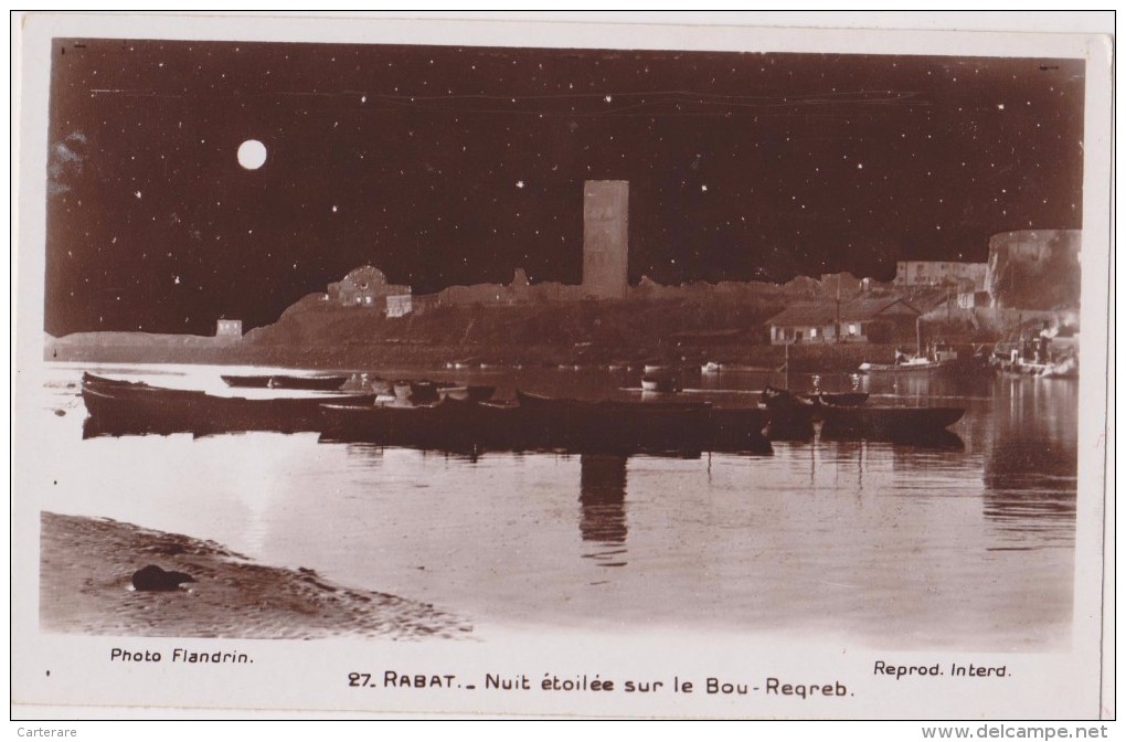 Cpa,MAROC,RABAT,afrique Du Nord,capitale Du Pays,une Nuit De Pleine Lune,étoilée ,vue Sue Le Port Et Bou-reqreb,rare - Rabat